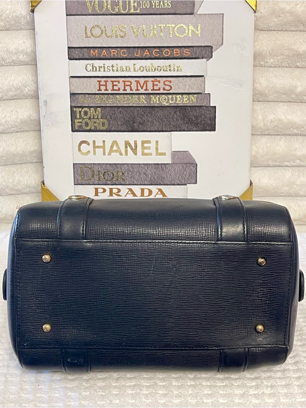 MCM Black Leather Boston Satchel with Gold Hardware EUC - Picture 8 of 11